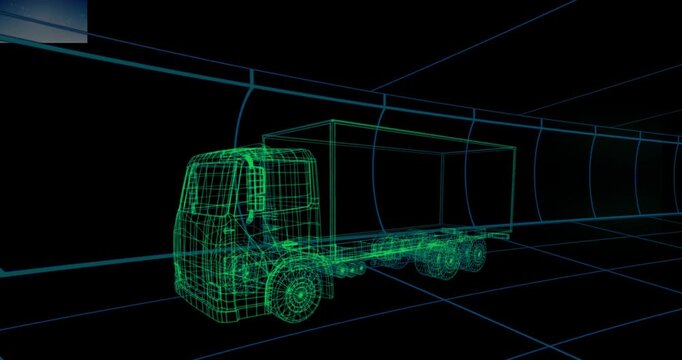 Animation of digital lorry on black background
