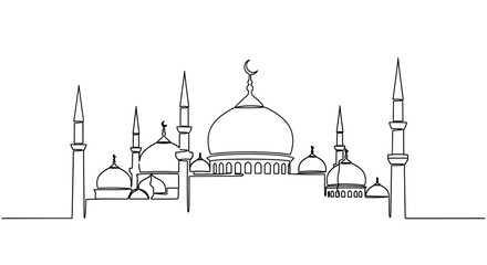 Minimalist Mosque Silhouette Line Art - Islamic Architecture