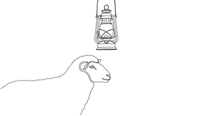 Sheep and lantern sketch on white background © Akun Berkah