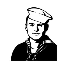 Dibujo con líneas del retrato de un hombre con sombrero y uniforme de marinero © teracreonte