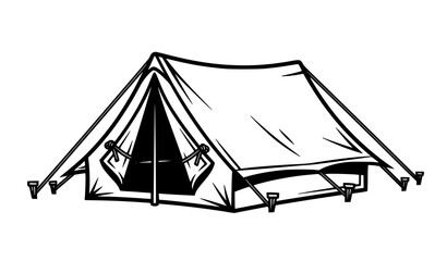 Monochrome camping tent side view vector outdoor adventure shelter line illustration © Md Humaun