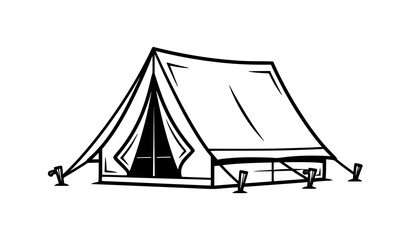 Black and white camping tent line art vector isolated outdoor adventure shelter illustration © Md Humaun