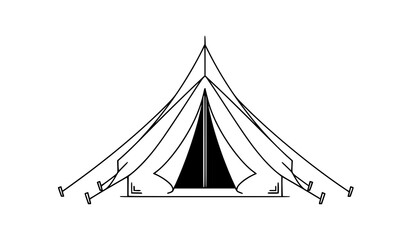 Minimal black and white camping tent outline vector outdoor travel equipment icon © Md Humaun