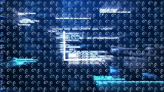 Animation of repetitive progress icons with computer coding and graphs