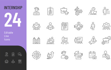 Fototapeta na wymiar Internship Line Editable Icons set. Vector illustration in modern thin style of business related icons: intern, human resources, carrier, and more. Isolated on transparent background.