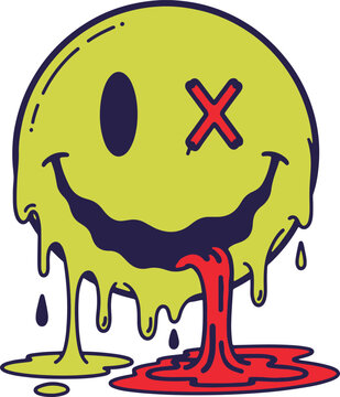 Melting Distressed Smiley Face Illustration