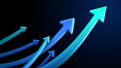 A group of blue arrows pointing upwards on a dark background, symbolizing growth and progress in a business or financial context with increasing momentum