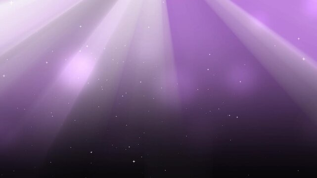 Abstract purple lavender heavenly light rays background with glowing stars and shimmering particles on dark gradient for spiritual cinematic openers and celestial motion graphics backdrops.