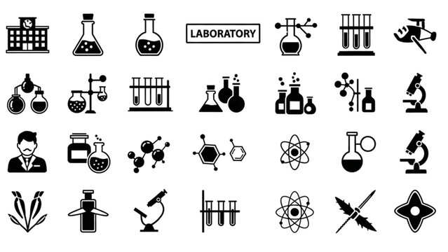 A comprehensive Vector Icon Sheet of laboratory equipment and science tools