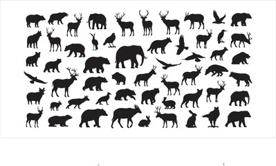 Fototapeta premium Collection of black animal silhouettes on white background
