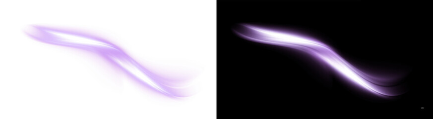 Fototapeta premium PNG image of Vibrant and dynamic abstract purple glowing light stream flowing elegantly in a smooth, fluid, wavy pattern, creating a futuristic and ethereal visual design element suitable for various 