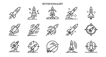 Collection of Rocket Ship Icons in Line Art Style. © Kiki