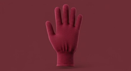 Fototapeta premium Close-up shot of a solid burgundy knitted glove with outstretched fingers against a burgundy