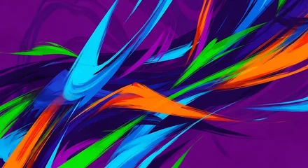 Plexiglas schilderij Abstracte kunst Abstract art piece with swirling purple, blue, orange, and green brushstrokes on canvas  © MdAriful