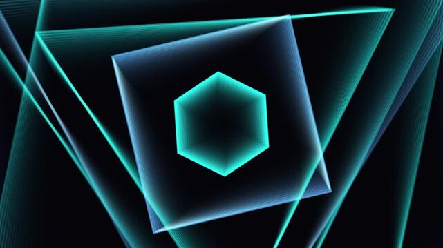 High quality, seamless looping motion background featuring expanding concentric neon polygons pulsing to a rhythm. Perfect for EDM visuals, VJ loops, futuristic presentations, sci-fi scenes, event bac