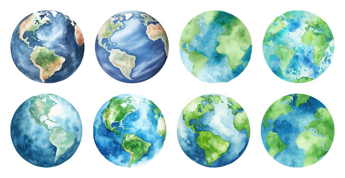 PNG Watercolor Earth globes illustration on transparent background