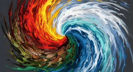 Plexiglas schilderij Abstracte kunst Vibrant swirling wave of colorful paint on a dark background abstract art piece with dynamic brushstrokes and bold colors  © Ar