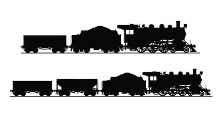Fototapeta premium Vintage steam train with coal car presented in black silhouette