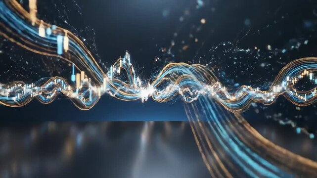 Futuristic Digital Data Waveforms Flowing Through Space.