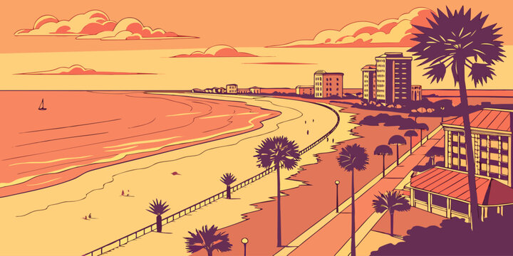 USA, US, U.S, United States - Clearwater Beach vibrant sunset ocean panorama golden sand paradise
