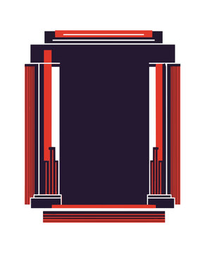 Abstract geometric design with red and purple elements on black background