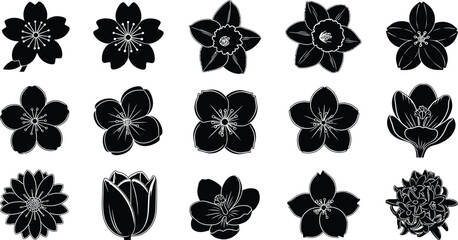 Black floral on white background flowers silhouettes 1 © Graphic Shops
