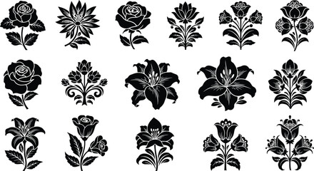 Black floral on white background flowers silhouettes © Graphic Shops