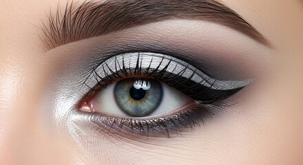 Obraz premium Closeup of a woman's eye with dramatic smokey eye makeup and eyeliner