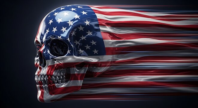 American skull with flag pattern on a dark background