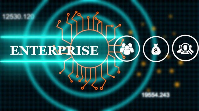 ERP platform visual showing centralized system for enterprise resource planning, improving integration, data flow, business efficiency,
