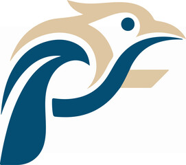 Fototapeta premium Abstract bird logo design with blue and beige colors for branding.