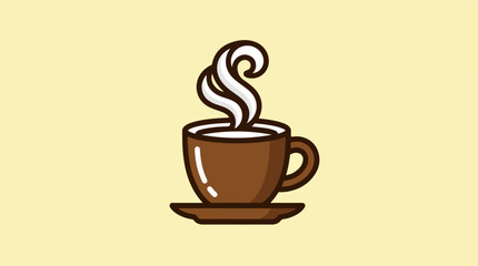 Obraz premium Aromatic Coffee Cup with Steam on a Light Yellow Background.