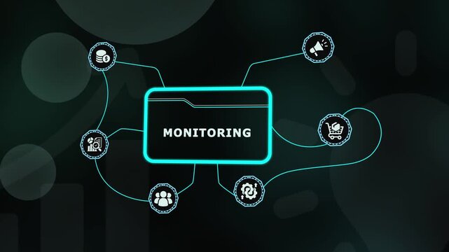 Professional data monitoring system with real-time performance tracking and security analytics icons for business network oversight and safety
