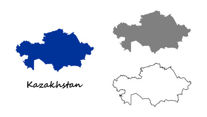Obraz premium Kazakhstan map set. Kazakhstan map vector on blue, gray, and outline. Set of Kazakhstan map on white background