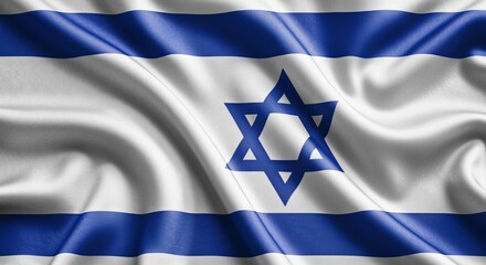 A Dynamic Fabric Flag of Israel, Symbolizing Nationalism and Tradition with Bold Visual Elements