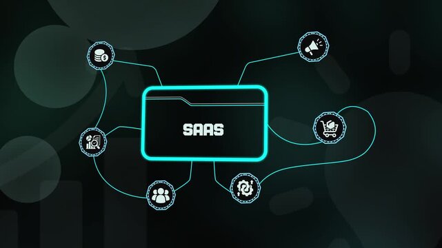 SAAS Software as a Service digital icon representing cloud based applications and subscription technology for modern business workflows