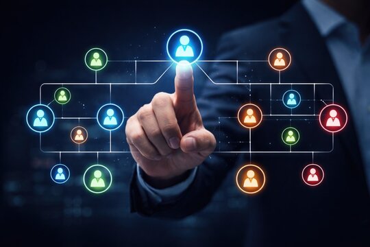 AI powered organizational structure management with artificial intelligence workforce network and business automation hierarchy