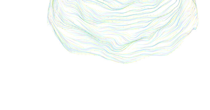 Abstract colorful wavy lines and dots in a half-circle shape on a clean white background. Modern art for design needs.