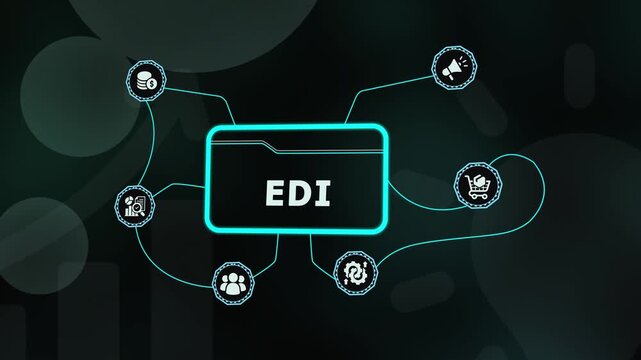 Professional EDI Electronic Data Interchange icon representing secure business document transfer and automated supply chain communication systems.
