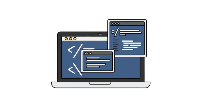 Laptop with coding screens open wide.