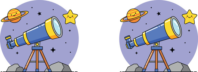 Black silhouette of family with children using telescopes for stargazing and astronomy education isolated on white background for science and night sky exploration. © AMINA