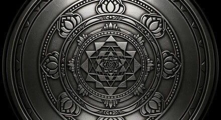 Naklejka premium Detailed Metallic Sri Yantra Sacred Geometry Symbol Ornamental Design