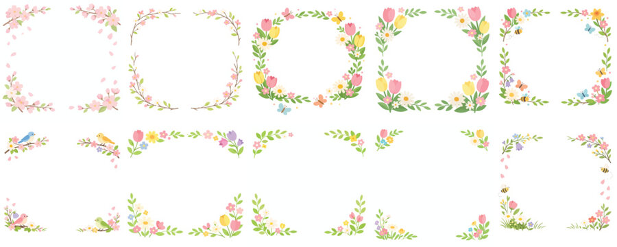 Spring theme frame vector. Vector, flat, illustration, minimalist, icon, icon set