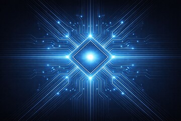 Obraz premium Artificial intelligence processor chip with glowing neural network circuitry representing AI computing technology