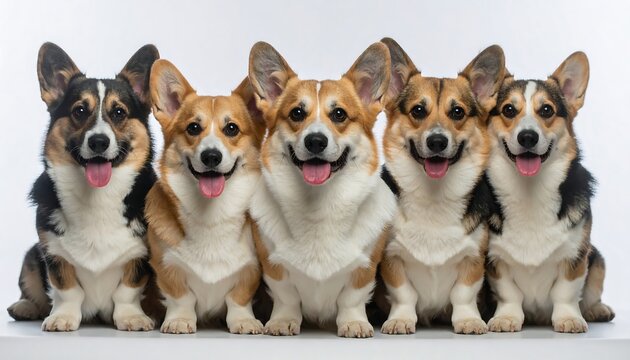 Group of corgy sitting on the isolated white background