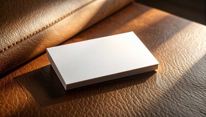 Fototapeta premium Blank Business Card on Leather Couch Mockup for Branding and Design.