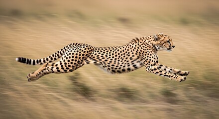 Fototapeta premium A cheetah is running through a grassy field