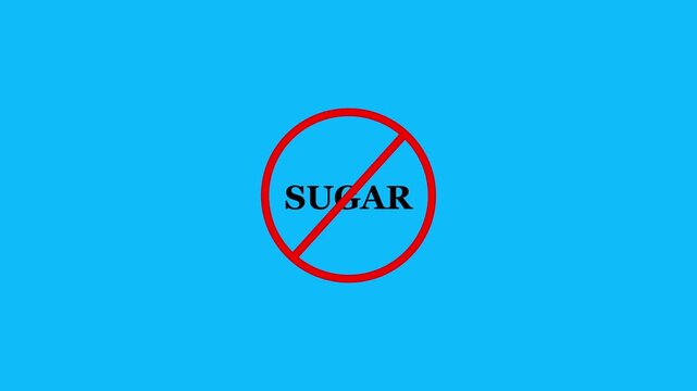 Sugar prohibition sign animation, green background. Caution warning symbol, alert, error sign, security protection 4K video animation