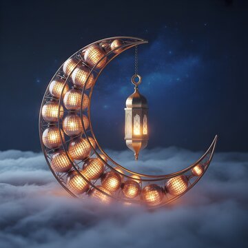 Ramadan Kareem Crescent Moon Lantern Islamic Night Concept