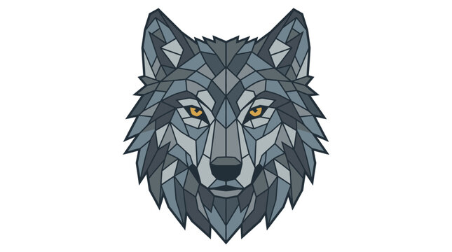 Modern geometric wolf head logo illustration. A stylized polygonal animal portrait with a powerful, intense gaze. Perfect for branding, emblems, tattoos, and graphic design.